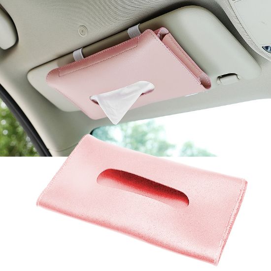 Car Tissue Holder, Sun Visor Napkin Holder Backseat Tissue Case,PU Leather Tissue Box Holder for Car & Truck Decoration (Pink)