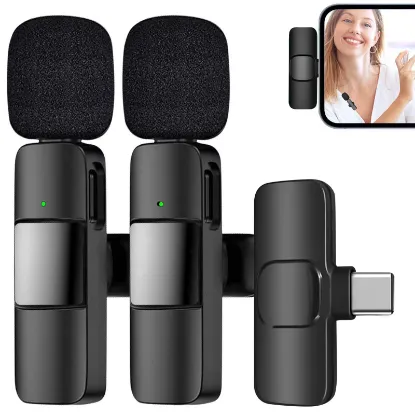 Wireless Microphone for iPhone iPad, Plug-Play Wireless Lavalier Mic with 2 Microphone for Phone Video Recording, Interviews, Vlog, Auto Sync and Noise Reduction