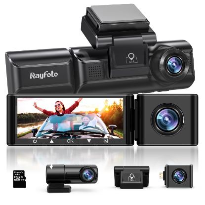 3 Channel 4K Dash Cam Built-in WiFi GPS,4K+1080P Dash Cam Front and Rear,4K+1080P Front Center, 1440P+1080P+1080P Three-Way Car Camera,170° Wide Angle Camera with Sony Sensor, with 32GB Card