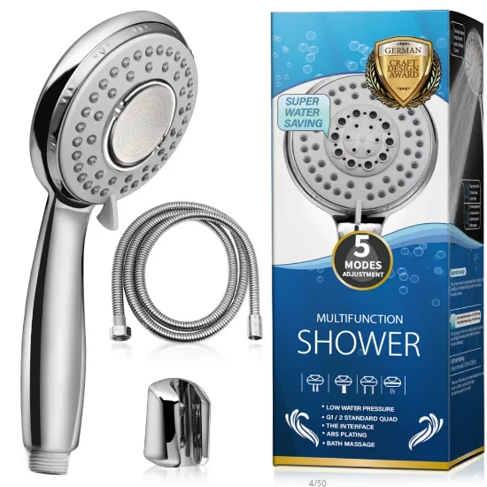 Shower Head, 5 Settings Shower Heads with Handheld, High Pressure Anti-Leak, Adjustable & Chrome
